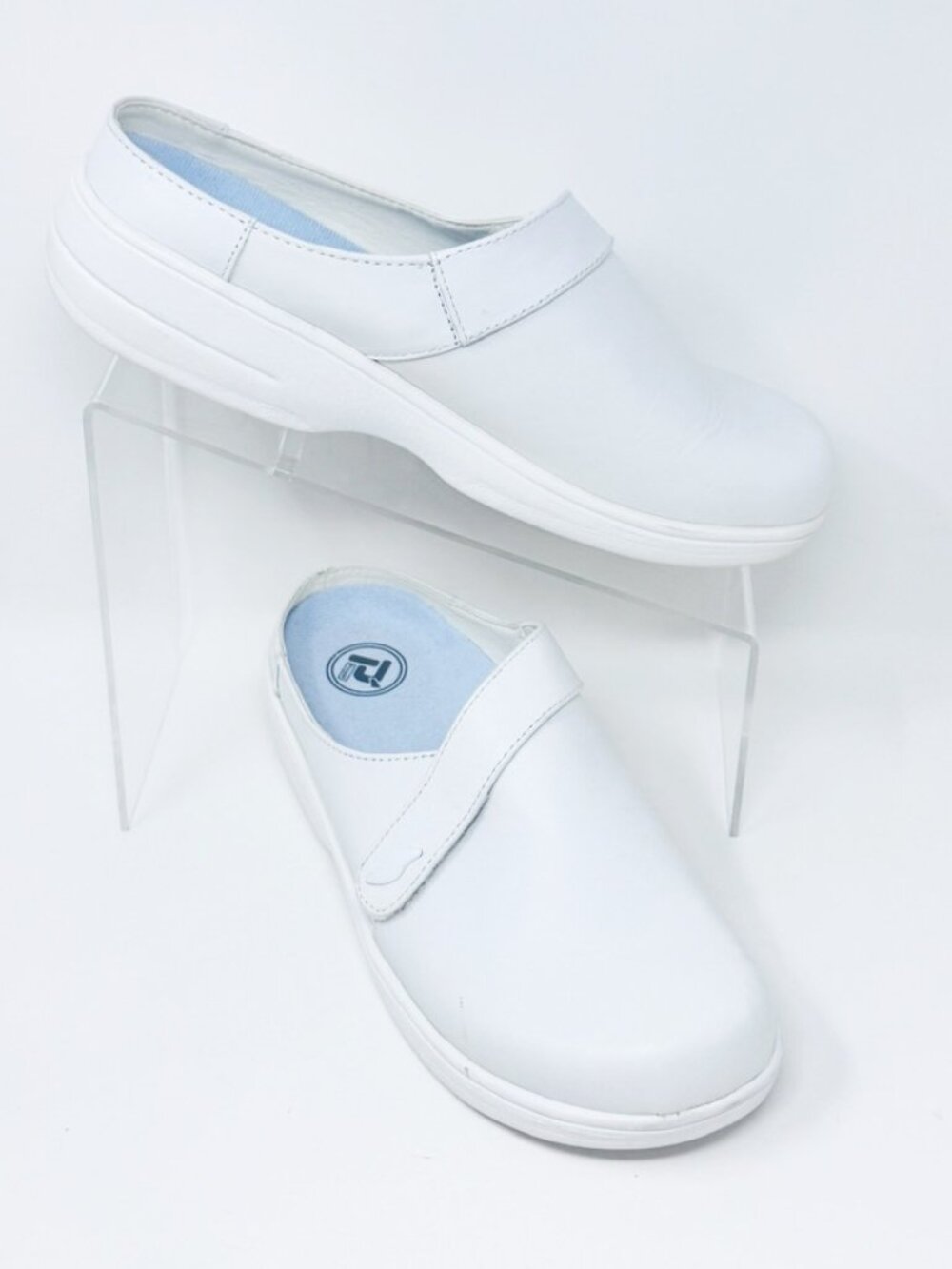 Propet Womens White Leather Hook & Loop Slip on Mule Clog Size 9.5